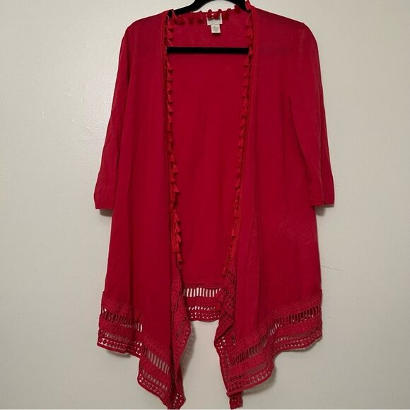 Chico’s Open-Front‎ Tassel Cardigan - Red Linen Blend - Size 0 (Small) - Picture 1 of 6